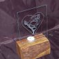 Engraved Glass Wood Base Candle Holder