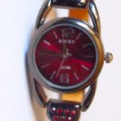 Unique Deep Red Leather Band Wristwatch