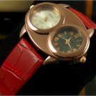 Unique, Red Leather Dual Wristwatch - Ladies
