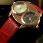 Unique, Red Leather Dual Wristwatch - Ladies