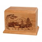 Wood Cremation Urn (Wooden Urns) - Natural Cherry Mule Deer