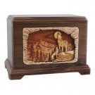 Wood Adult Cremation Urn - Walnut Mountain Wolves Hampton