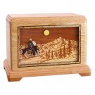 Wood Cremation Urn (Wooden Urns) - Oak Motorcycle in Mountains Hampton