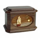 Wood Cremation Urn (Wooden Urns) - Walnut Sail Ship Octagon