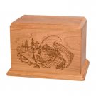 Wood Adult Cremation Urn (Wooden Urns) - Natural Cherry Stream Fishing