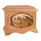 Wood Adult Cremation Urns - Oak Salmon Fishing Stream Ambassador Cremation Urn