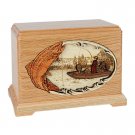 Wood Cremation Urn (Wooden Urns) - Oak Trout Fishing in Boat Hampton