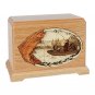 Wood Cremation Urn (Wooden Urns) - Oak Trout Fishing in Boat Hampton