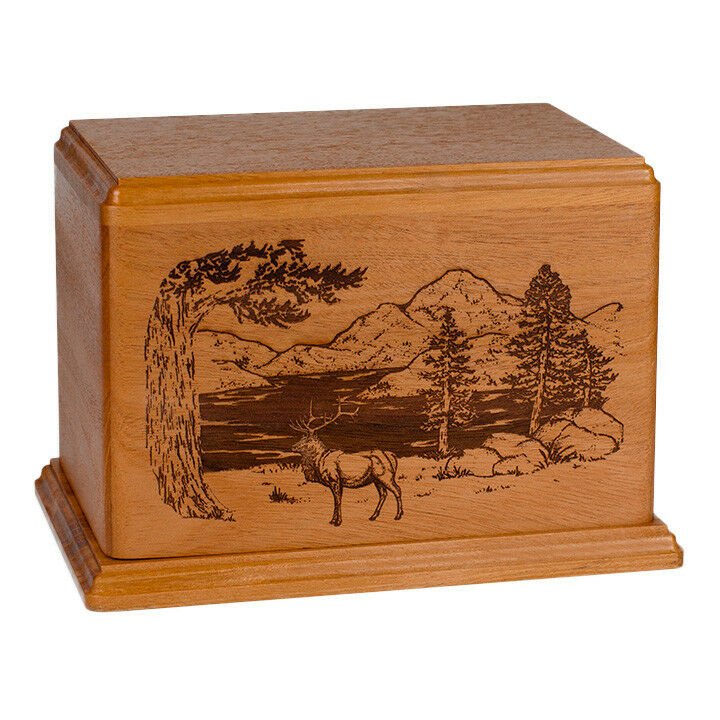 Wood Adult Cremation Urn (Wooden Urns) - Mahogany Elk