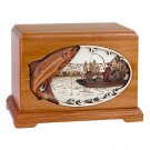 Wood Cremation Urn (Wooden Urns) - Mahogany Salmon Boat Fishing Hampton
