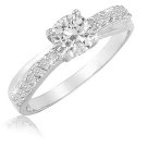 3/4 Carat White Topaz With Created White Sapphire Side Stones Ring in Rhodium Plated Sterling Silver