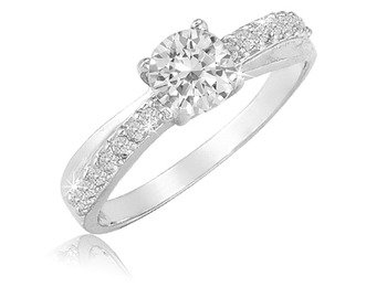 3/4 Carat White Topaz With Created White Sapphire Side Stones Ring in Rhodium Plated Sterling Silver