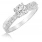 3/4 Carat White Topaz With Created White Sapphire Side Stones Ring in Rhodium Plated Sterling Silver