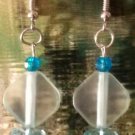 Dynasty- Frosted Diamond Shaped with Sea Blue Accents Earring Dangles