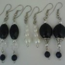 7 pc Black Sparkling Faceted Beading Designs with Simulted Pearl Earring Dangles