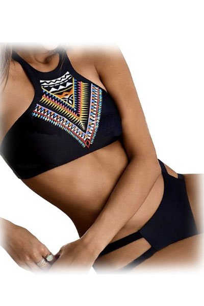 Gypsy Halter Tankini Top & Black Cutout Bottom