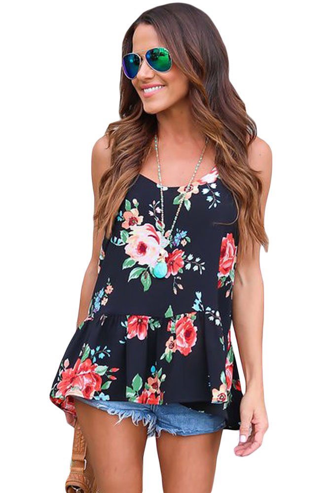 Flounced Navy Floral Racerback Tank