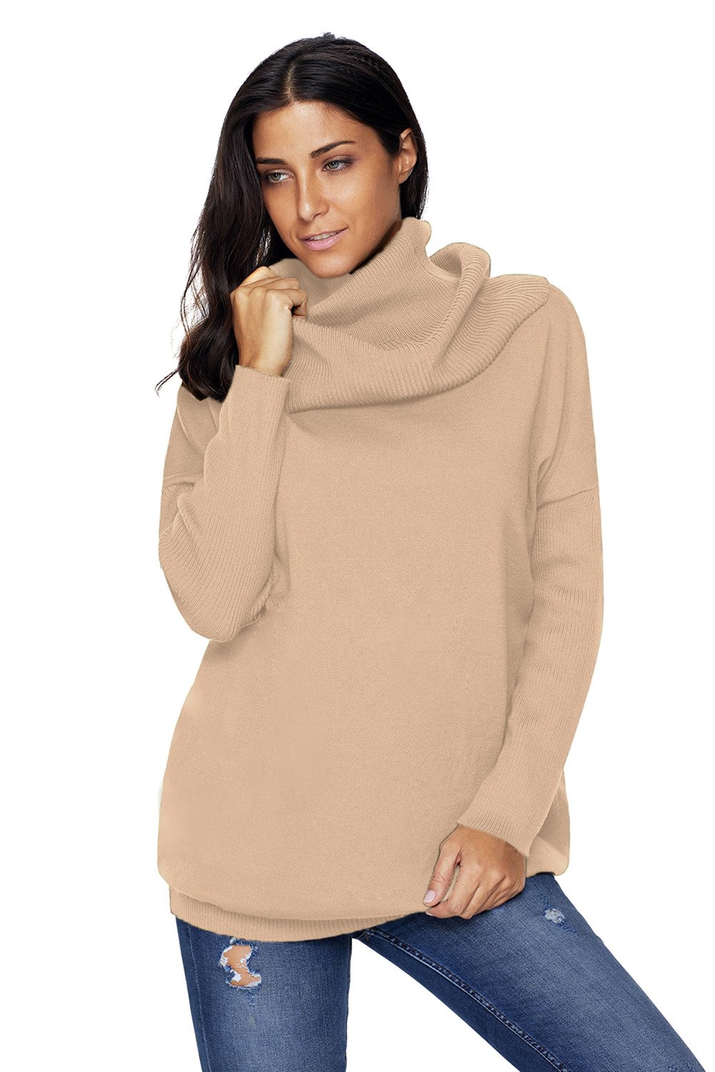 Khaki Cozy Cowl Neck Long Sleeve Sweater