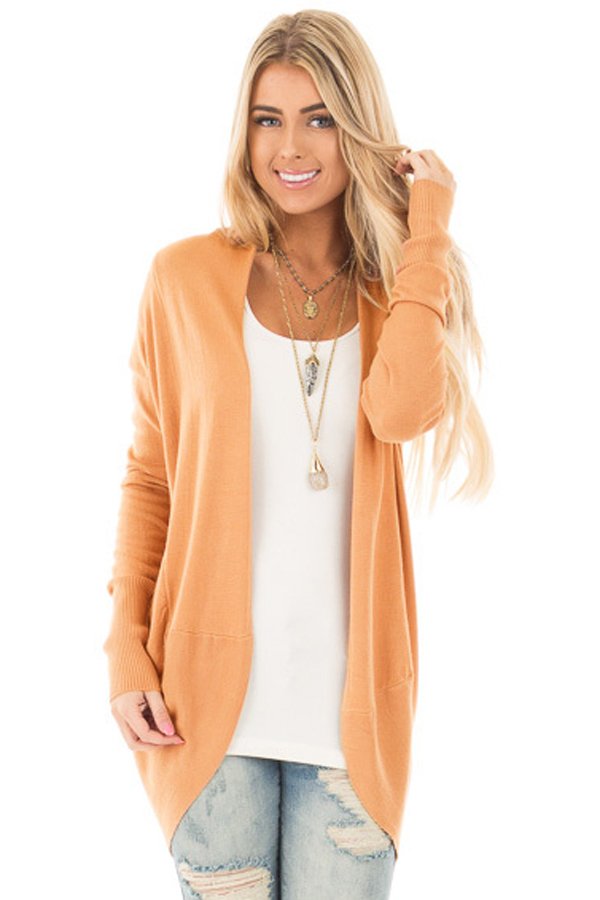 Light Orange Super Soft Long Sleeve Open Cardigan
