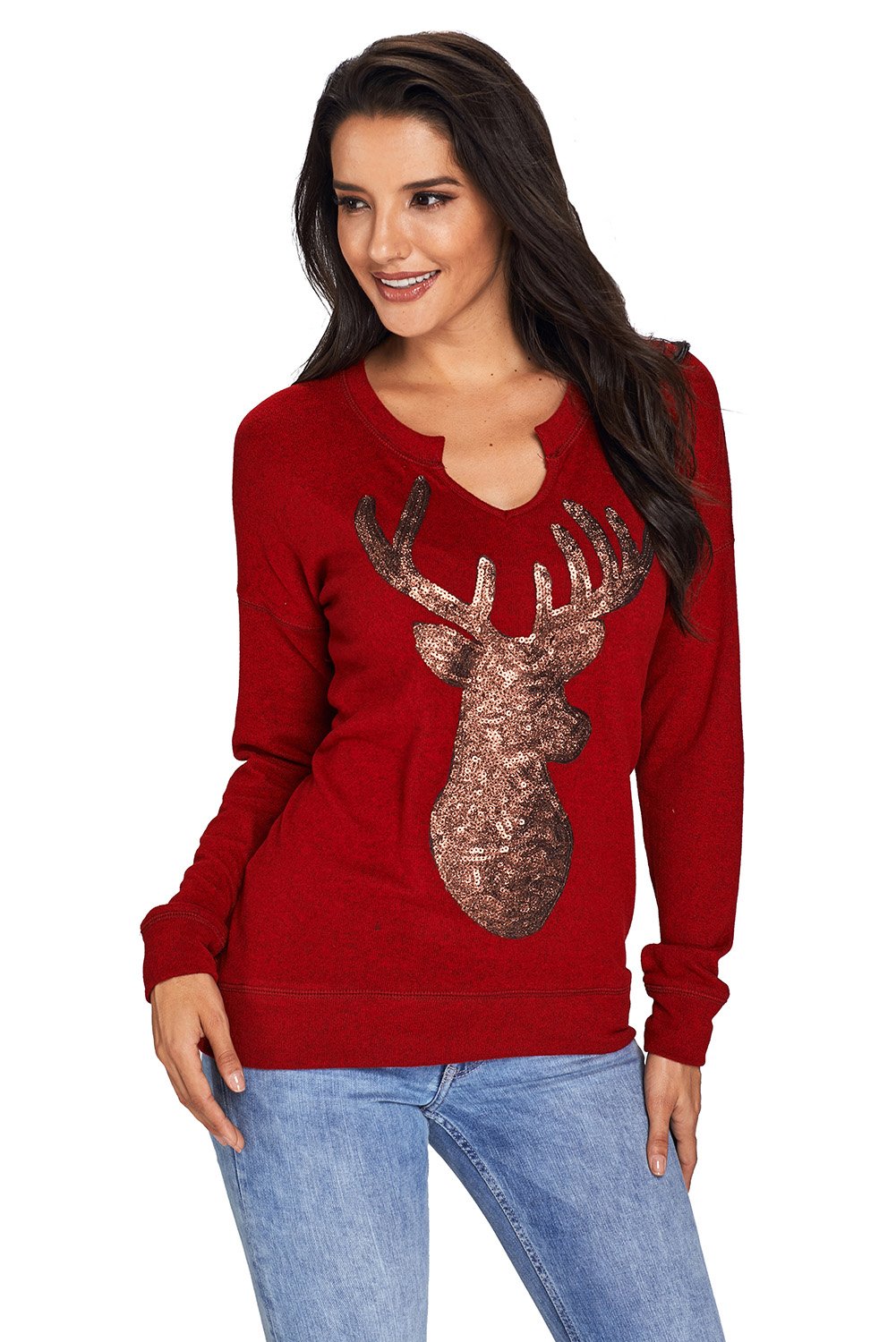Wine Women’s Sequin Christmas Reindeer Top
