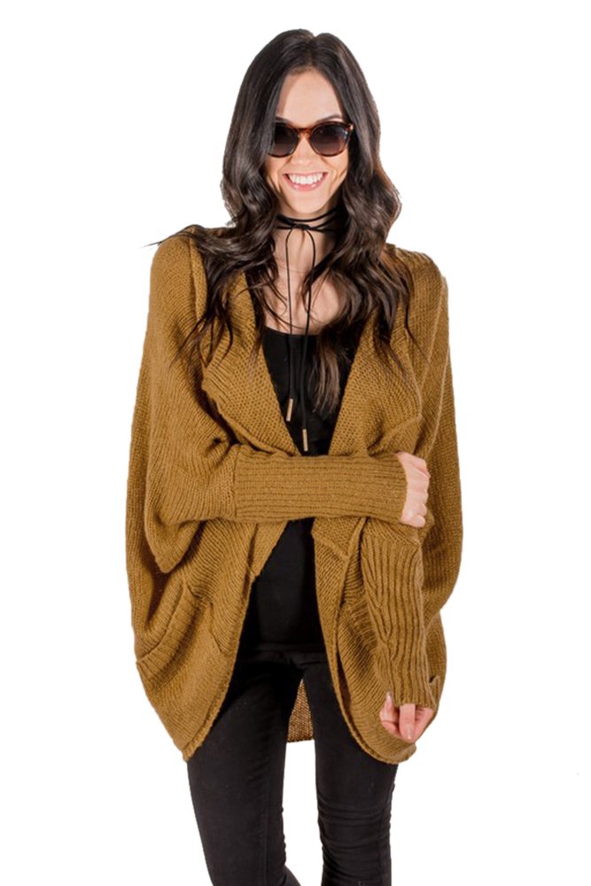Mustard Dolman Sleeve Knit Cardigan with Pocket