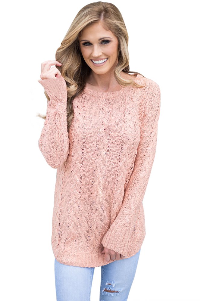Pink Cable Knit Fall Winter Sweater