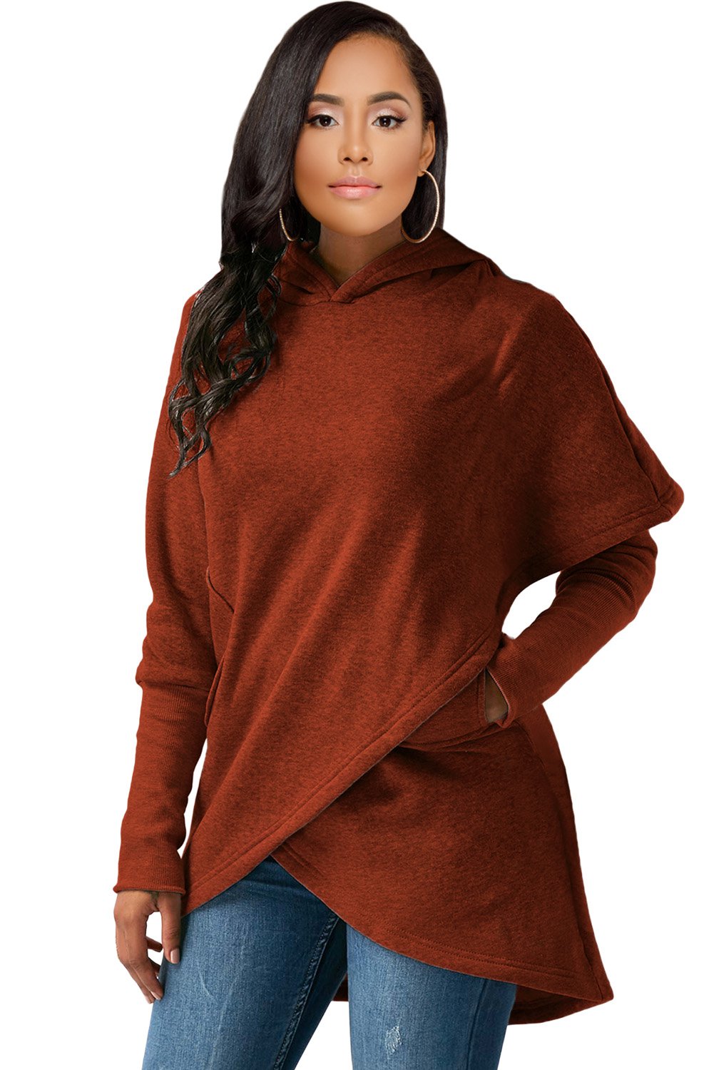 Rusty Tulip Wrap Cape Style Long Sleeve Hoodie