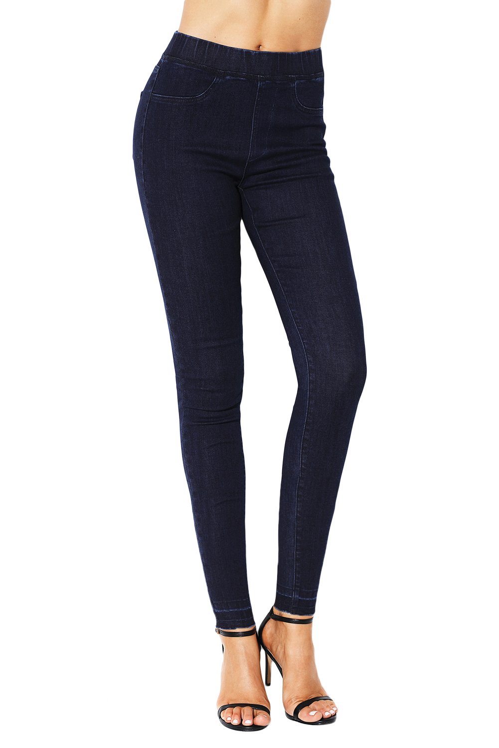 Navy Blue Elastic Waist Jeans Stretch Pants