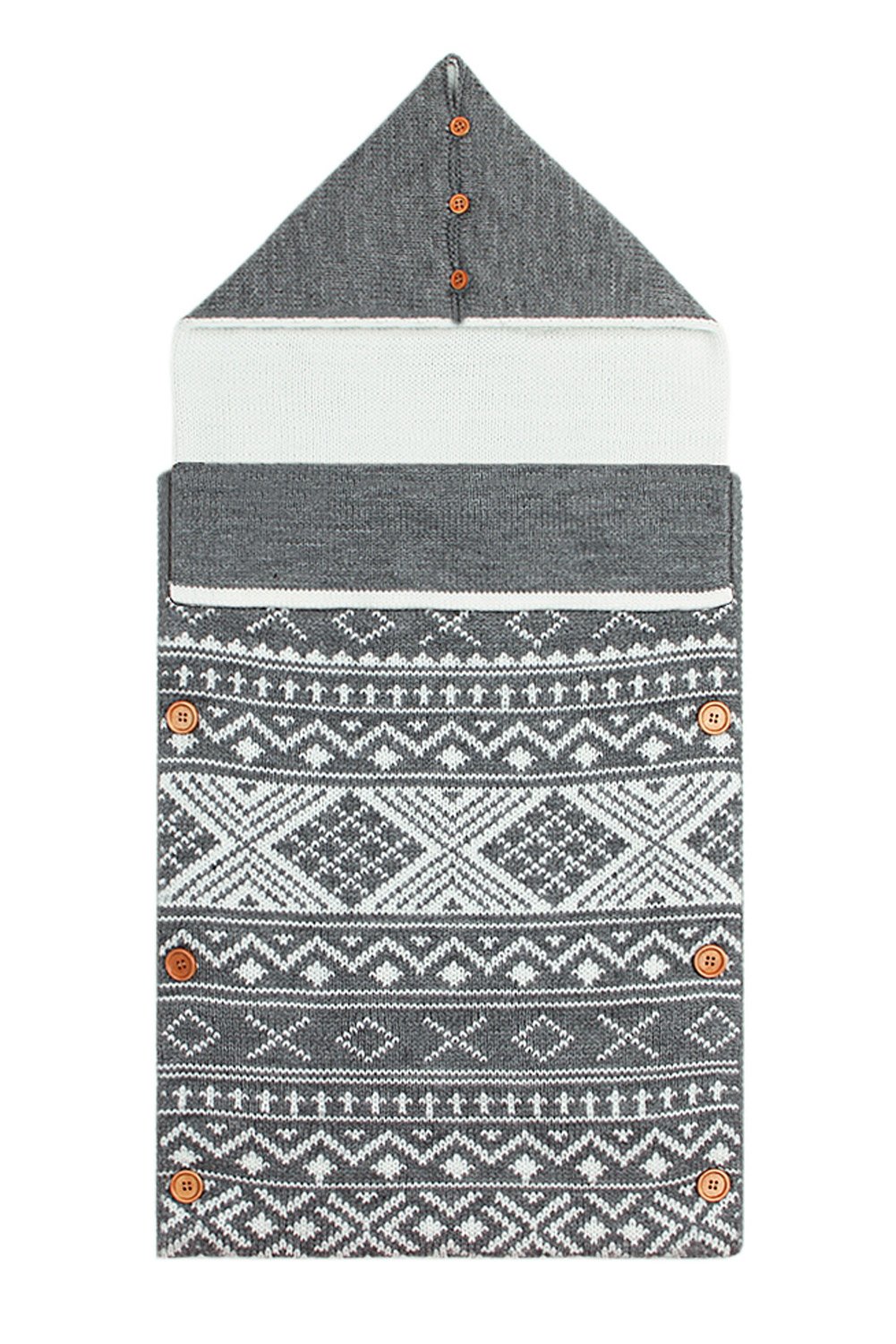 Gray Knitted Print Newborn Baby Blanket with Buttons