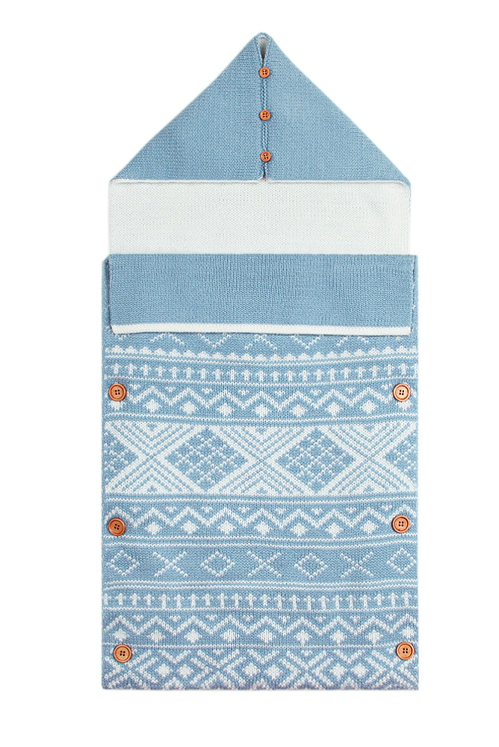 Light Blue Knitted Print Newborn Baby Blanket with Buttons