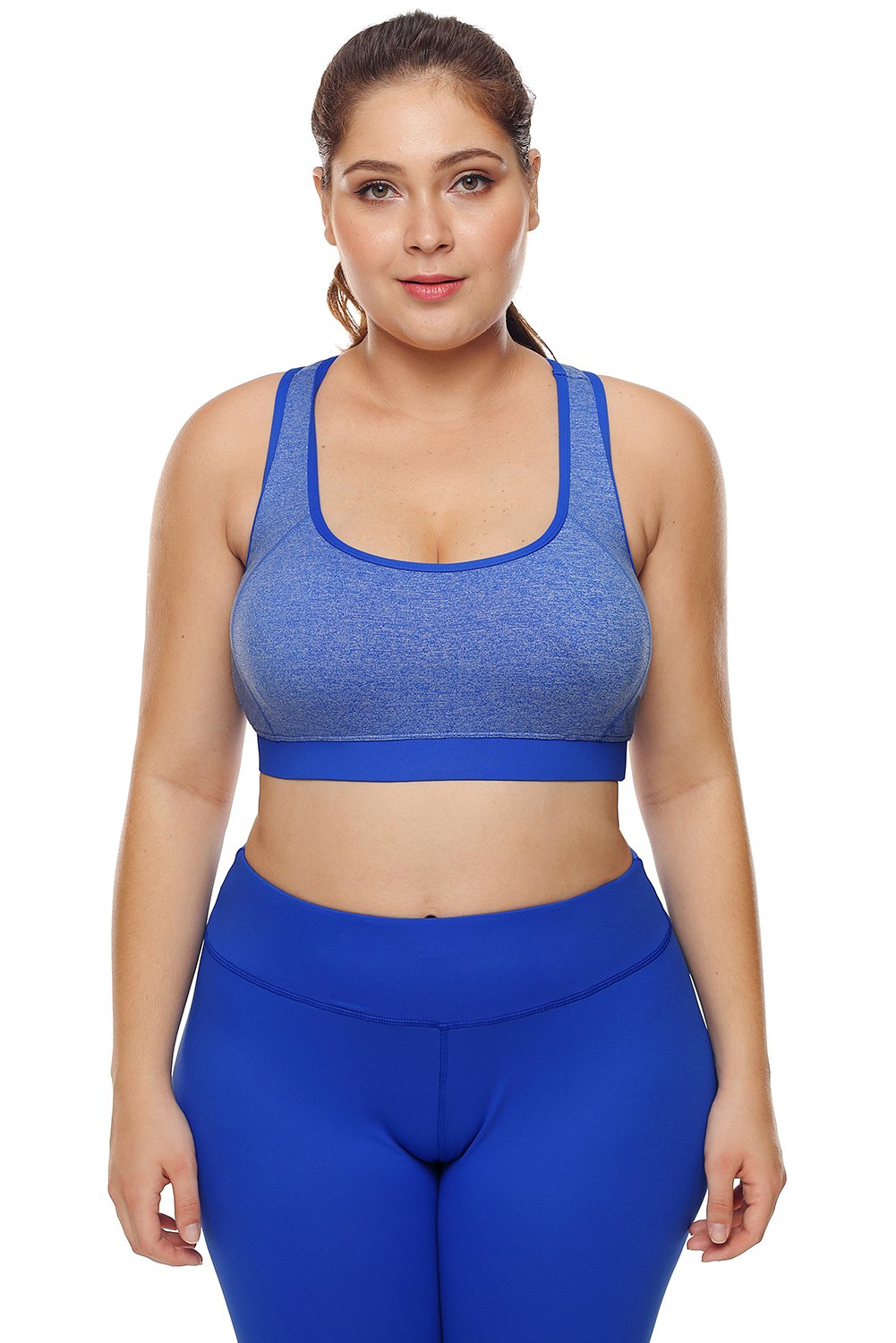 Heathered Royal Blue Piping Trim Racerback Workout Bra