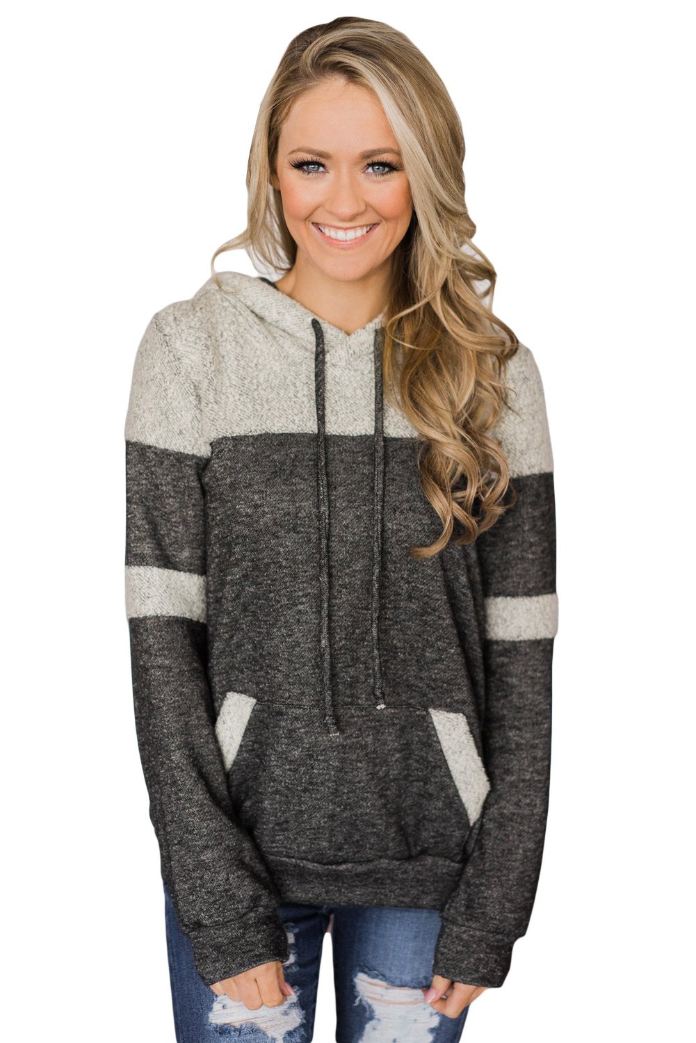 Stylish Black Patchwork Hoodie with Pockets