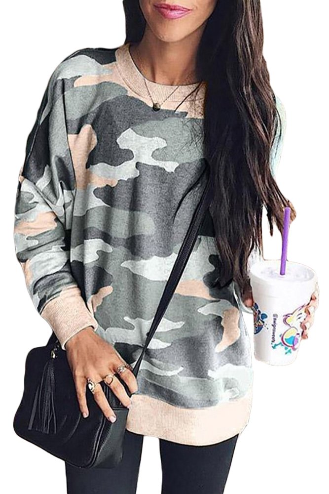 Khaki Green Digital Camo Print Sweatshirt
