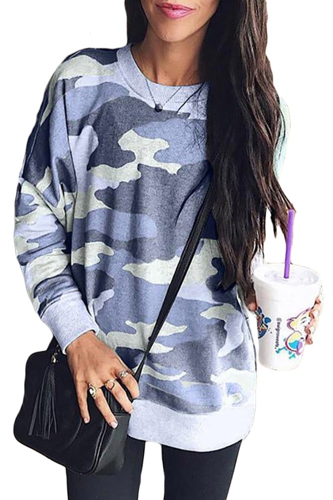 Blue Digital Camo Print Sweatshirt