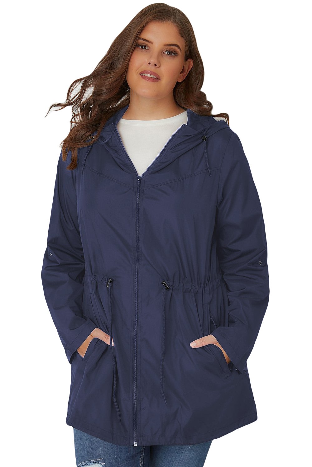 Navy Plus Size Pocket Parka Jacket