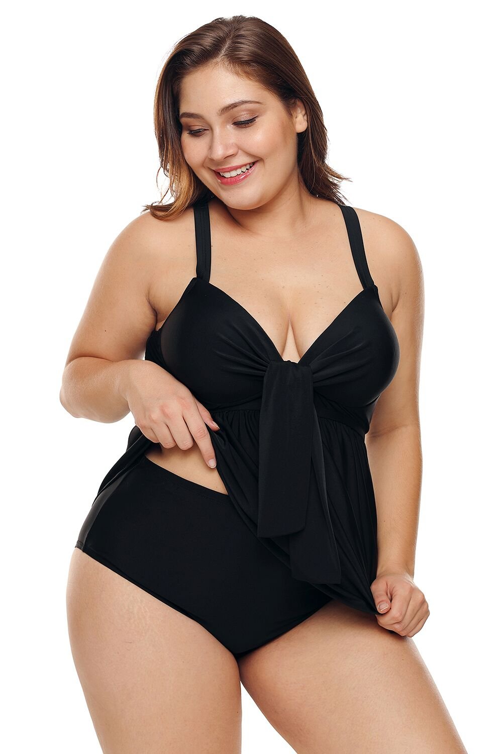 Black Halter Plus Size Swimdress with Panty