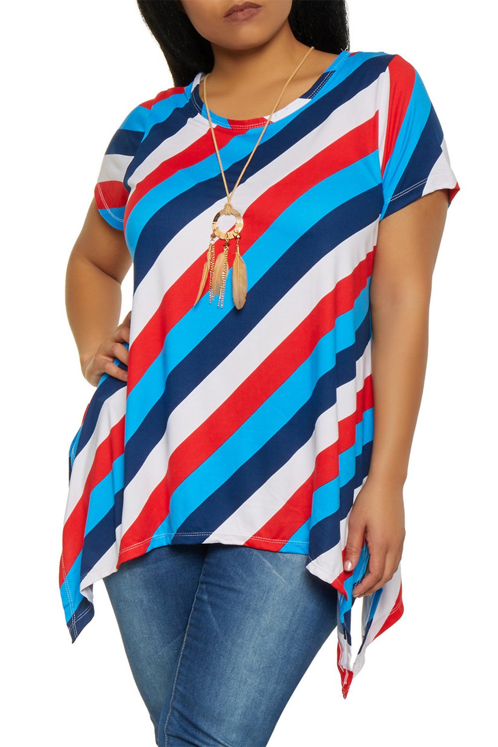 Blue Plus Size Striped Sharkbite Tee