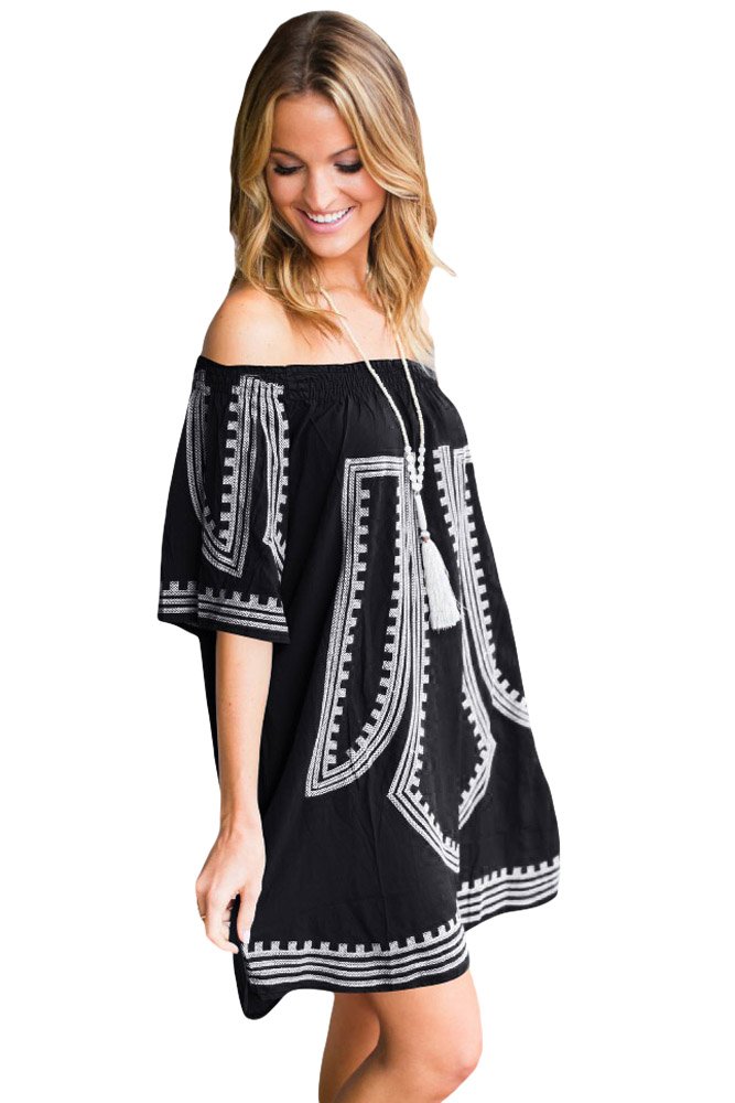 Black Bohemian Vibe Geometric Print Beach Dress