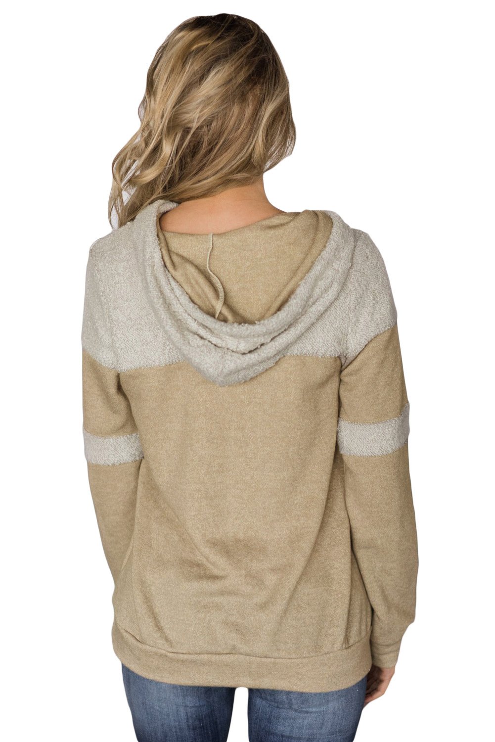 Stylish Apricot Patchwork Hoodie with Pockets