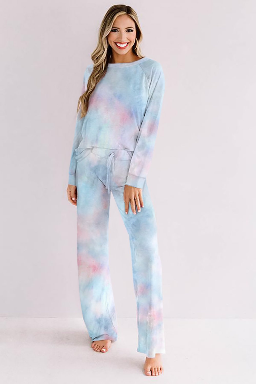 Sky Blue Tie-dye Print Loungewear Set