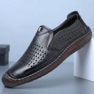 Cowhide Hollow Out Breathable Hand Stitching Soft Bottom Slip On Closed Toe Shoes