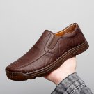 Men Cowhide Breathable Hand Stitching Soft Sole Brief Slip On Casual Shoes
