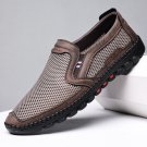 Men Cowhide Breathable Mesh Hollow Out Soft Bottom Slip On Flat Shoes