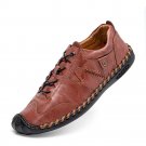 Men Hand Stitching Comfy Non Slip Wide Fit Elastic Lace-up Casual Shoes