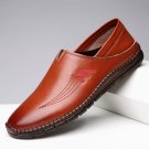 Men Cowhide Leather Stitching Soft Slip On Casual Loafers