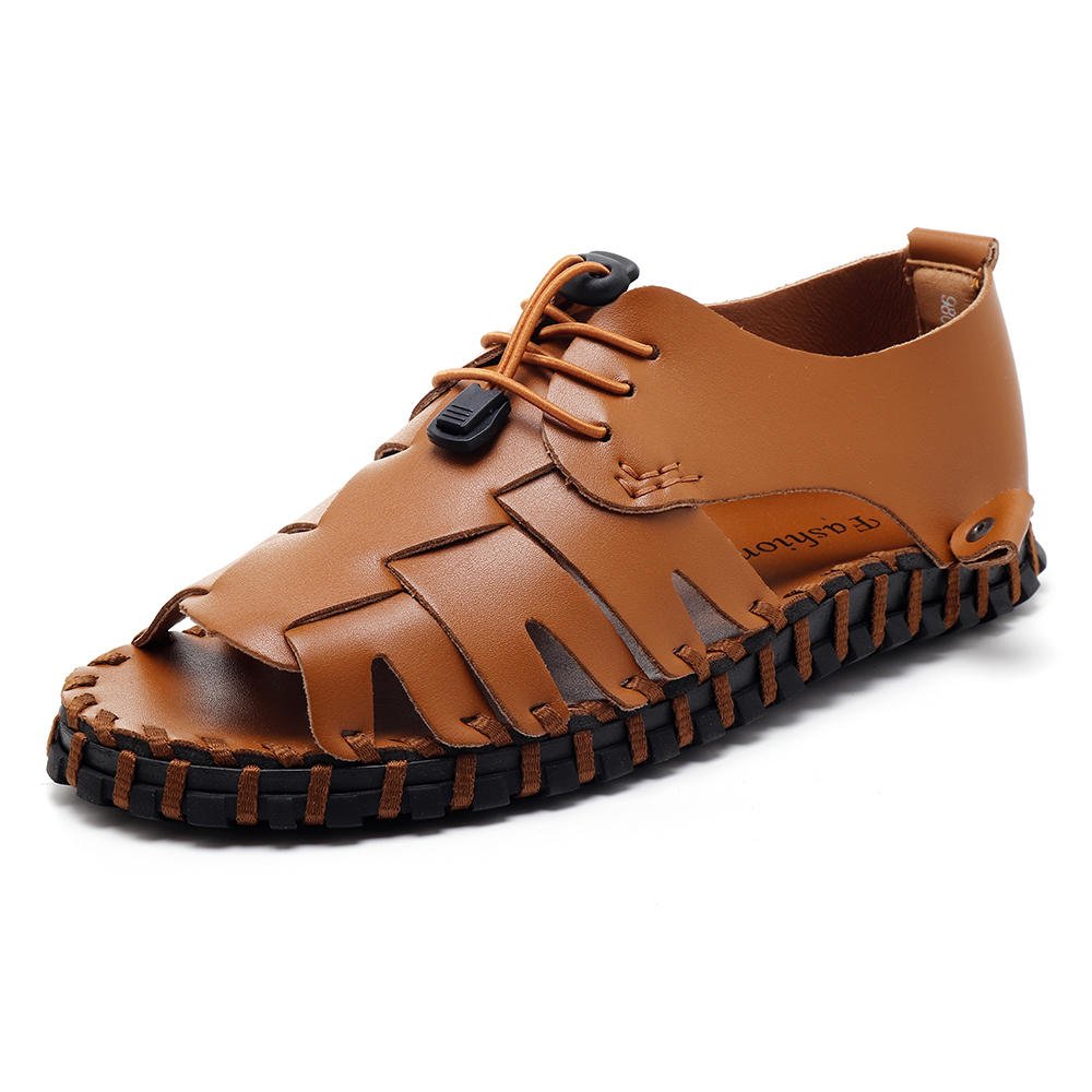 Men Soft Genuine Leather Sandals Slip On Breathable Shoes