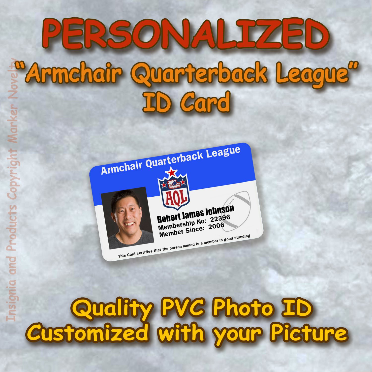 "ARMCHAIR QUARTERBACK LEAGUE" Quality PVC Photo Id Card NFL