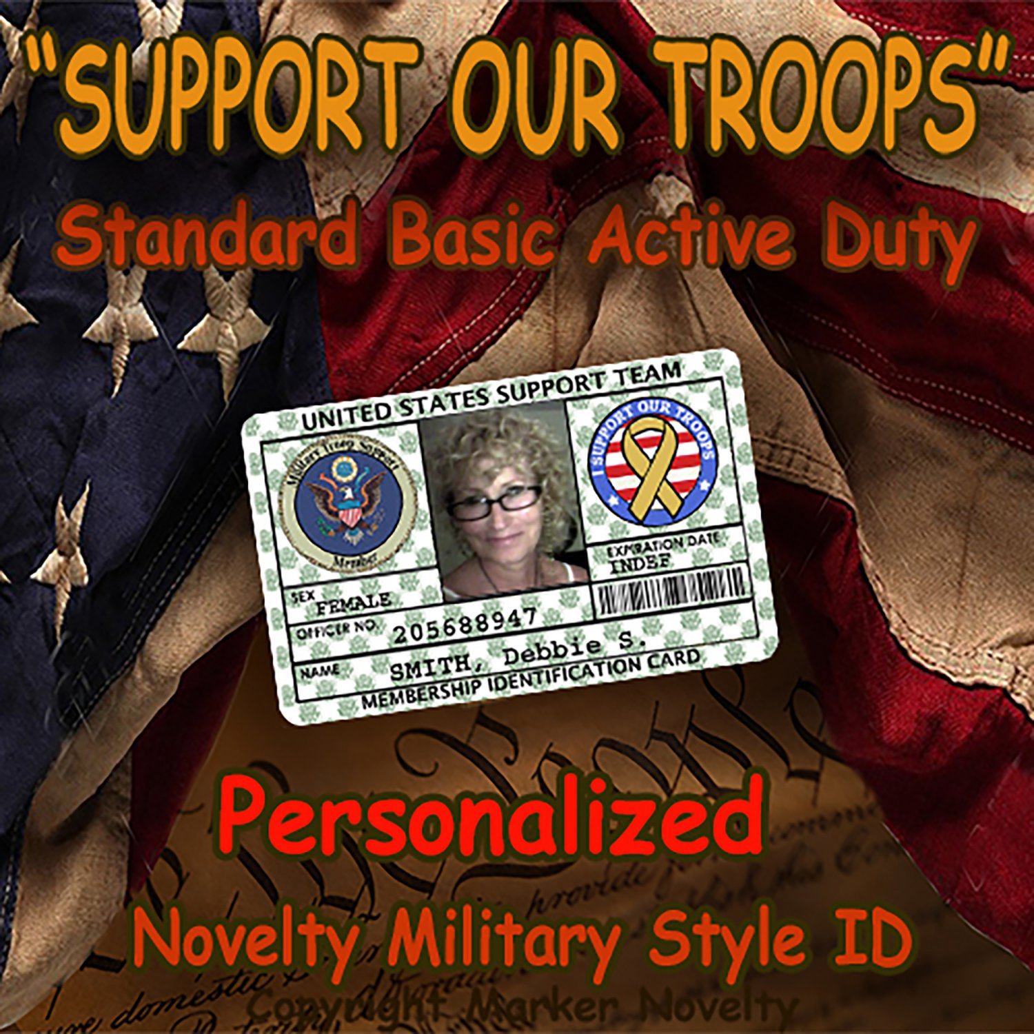 Support Our Troops Novelty Basic Military Style Personalized Novelty ID Card!!