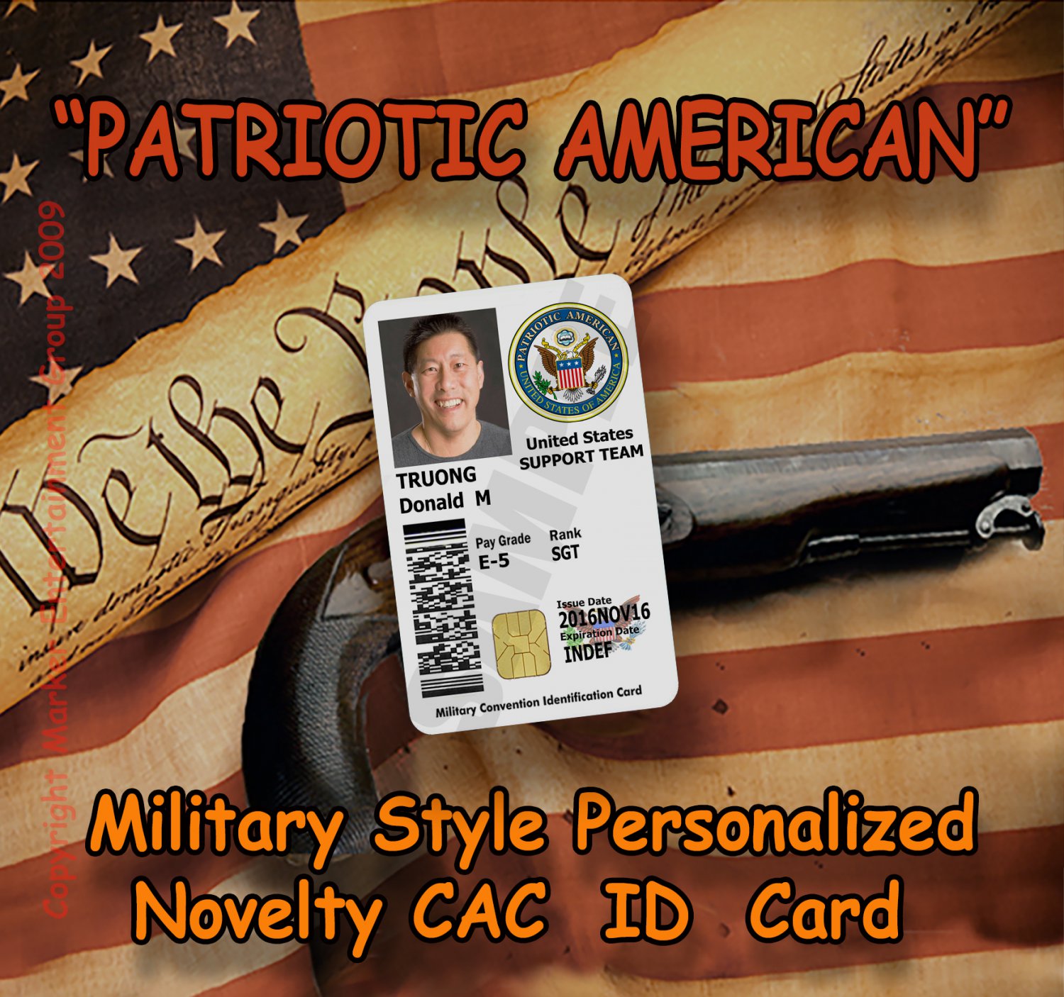 "Patriotic American" Novelty Military CAC Style Personalized Novelty ID Card