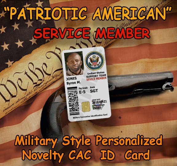 American Patriot Service Member Novelty Military CAC Style Personalized Novelty ID Card